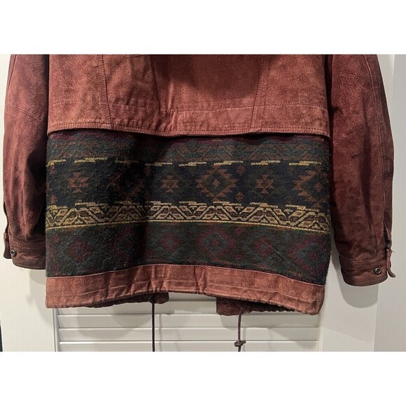 VTG Adventure Bound Suede Western Thinsulate Navajo Aztec Tribal Hooded Jacket - Picture 7 of 11